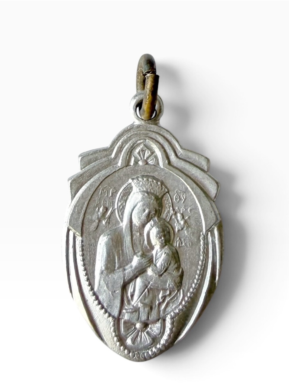 Vintage Madonna and Child Sacred Heart of Jesus Art Nouveau Style Medal Charm